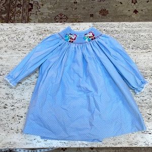 Santa snowman hand smocked embroidered long sleeved bishop dress by zuccini 2T
